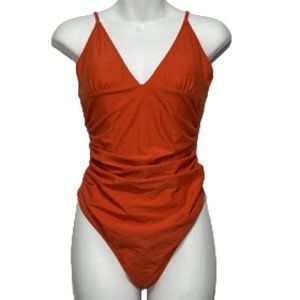 CUPSHE Orange One-Piece Swimsuit With Shirring For A Flattering Fit NWT